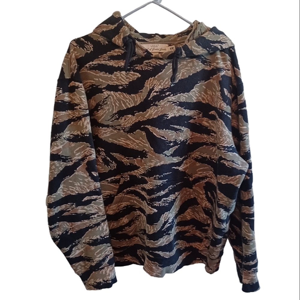 H&M L.O.G.G Tiger Striped Camo patterned hooded pullover sweatshirt   size XL